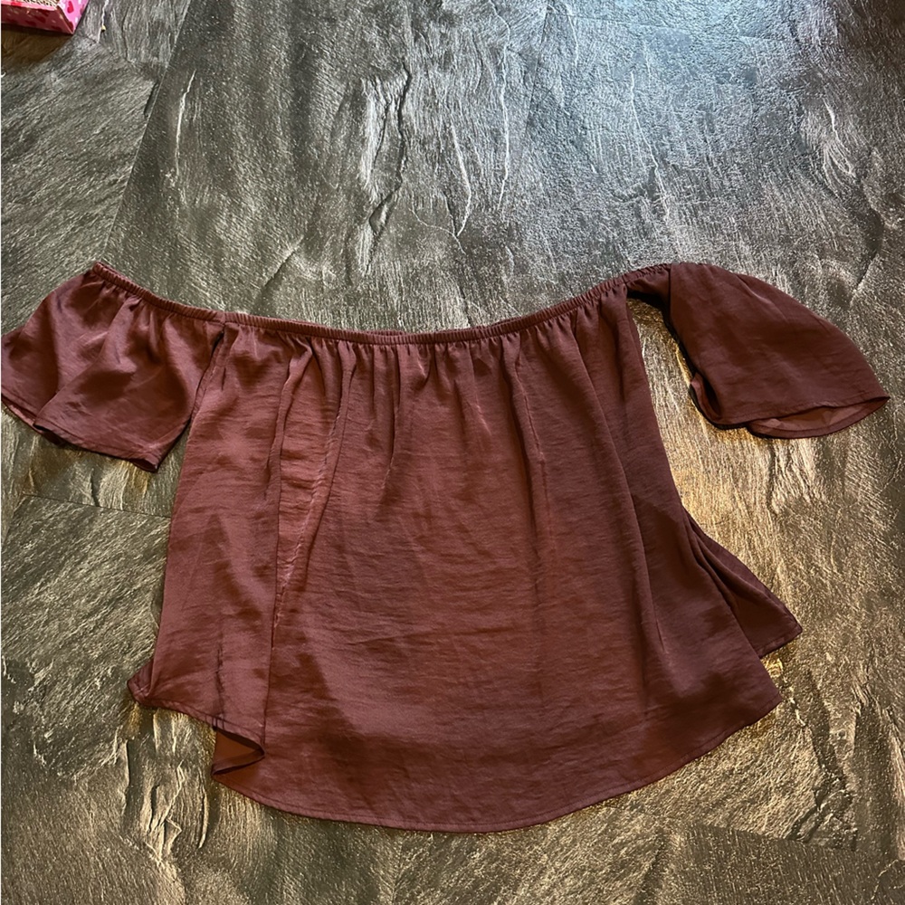 Elegant Satin Off-Shoulder Burgundy Top
